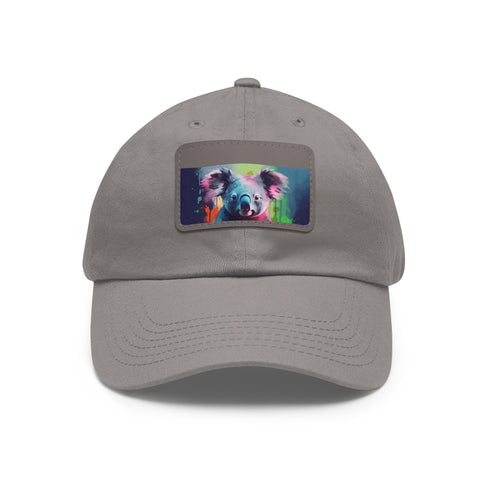 Koala watercolor baseball cap in white with light brown patch.