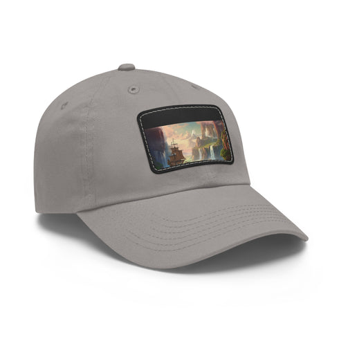 Whimsical white cotton baseball cap with light brown patch and fairy-tale design.