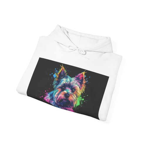 Yorkie Happiness Watercolor Hoodie in Navy, Size S, Regular Fit.