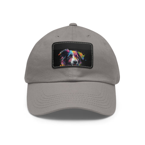 Collie Charm White Baseball Cap with Light Brown Patch, Unisex Vegan Hat