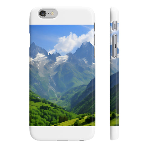 French Alps phone case with glossy finish, snow-capped peaks design.