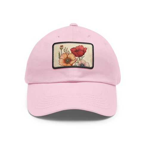 White cotton baseball hat with hand-drawn blossoms for athletic style.