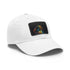 Neon watercolor baseball cap with light brown patch in rectangle shape.