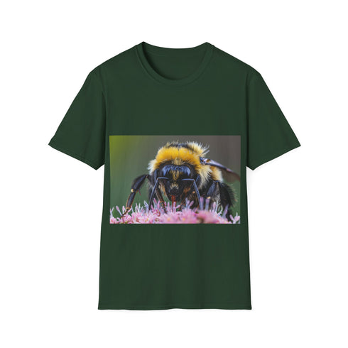Vibrant bumblebee watercolor tee, charcoal, crew neck, cotton, regular fit.