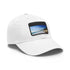 White baseball cap with Malibu Beach design for sunny days.