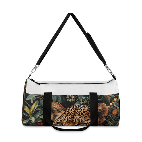 Wildlife cheetah print duffel bag, perfect for travel or everyday use.