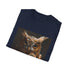 Steampunk charcoal t-shirt with intricate mechanical owl DTG graphic