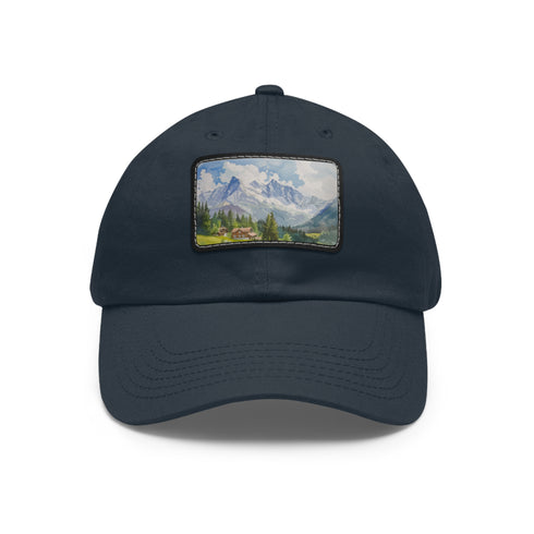 Swiss Alps watercolor cap in white with light brown patch.