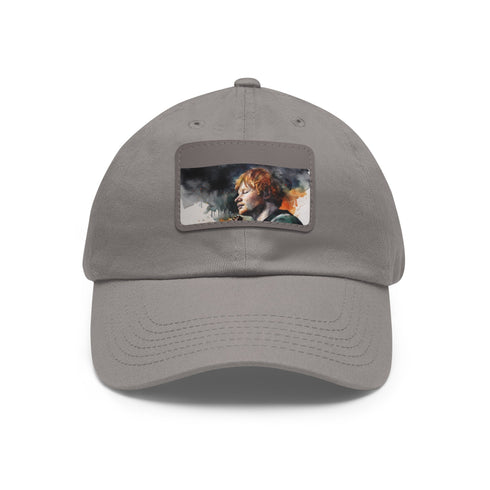 Ed Sheeran watercolor hat with light brown patch, rectangle shape.