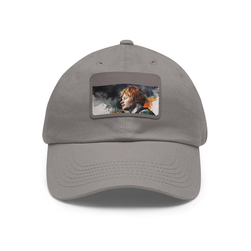 Ed Sheeran Watercolor Splatter Baseball Cap in White with Light Brown Patch