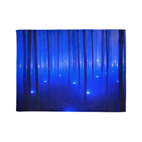 Cyber Forest with Bioluminescent Fog — Plush Fleece Throw Blanket — 300 GSM Plush Coral Fleece Texture Close-Up