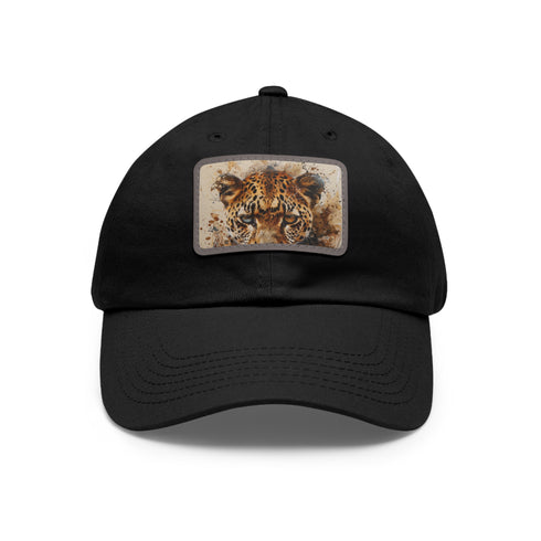 White cotton Cheetah Safari Snapback Cap with light brown patch.
