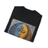 Charcoal cotton t-shirt with intricate mandala sun and moon design