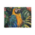 Colorful tropical parrot blanket with lush foliage and exotic blooms design.