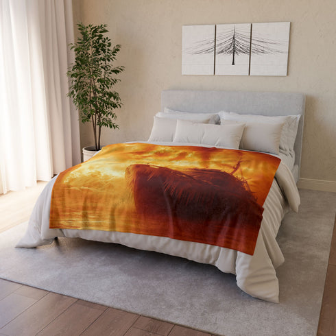 Frozen Ship Adrift in Firestorm Plush Fleece Throw Blanket