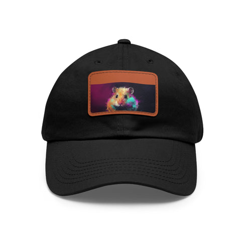 Bright neon hamster baseball cap with cute watercolor design on white patch.