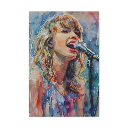 Taylor Swift concert canvas print: vibrant stage lights, electrifying performance energy.