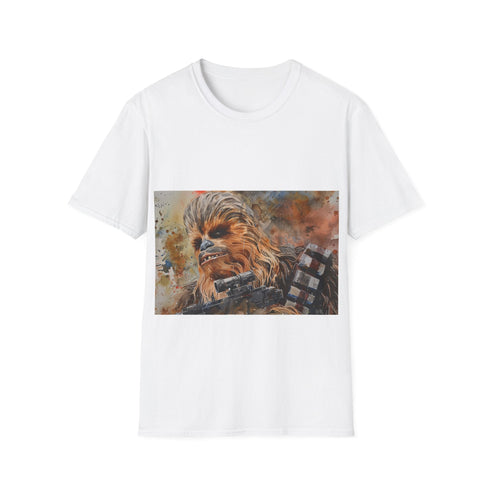 Watercolor Chewbacca charcoal tee with vibrant crew neck cotton design