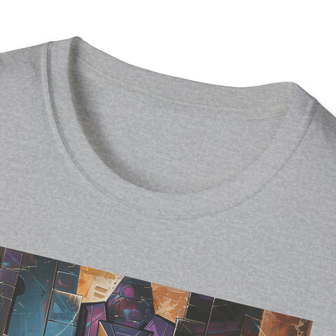 Vibrant charcoal Galactus painting on soft cotton crew neck t-shirt