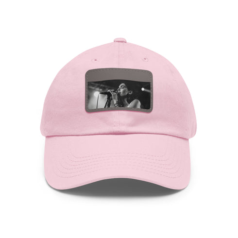 Stylish Dua Lipa Melody snapback in white with brown patch.