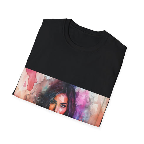 Kim Kardashian watercolor tee in Charcoal, size S, crew neck fit.