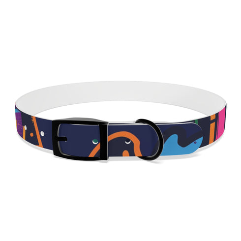 Neon graffiti dog collar: urban style statement for medium dogs, black onyx.