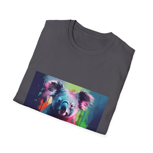 Charcoal cotton crew neck T-shirt featuring tranquil watercolor koala print