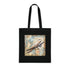 Vintage airplane themed black cotton tote bag for stylish wanderers.