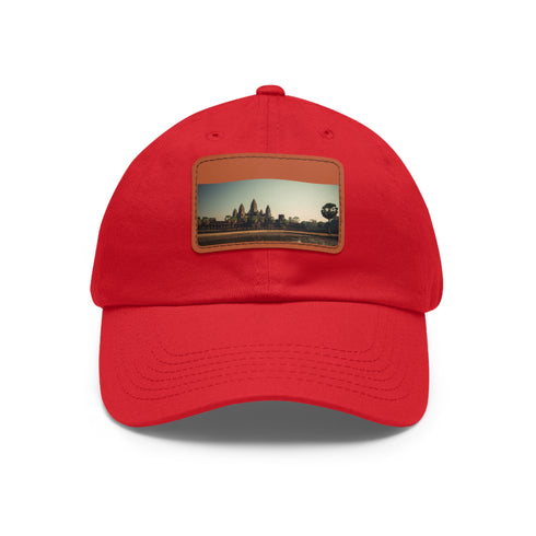 Stylish white cotton hat featuring Angkor Wat-inspired design.