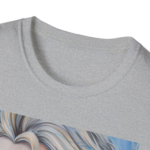 Charcoal cotton T-shirt featuring vibrant Elsa portrait in regular fit