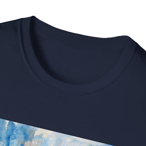 Vibrant Empire State Building watercolor T-shirt in charcoal for men.