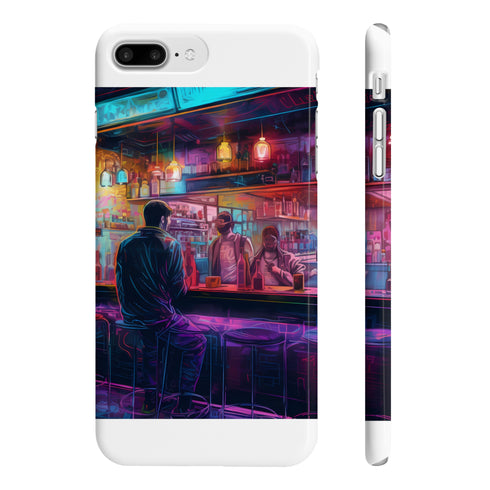 Vibrant neon watercolor bar scene phone case for iPhone 7 & 8 Slim.