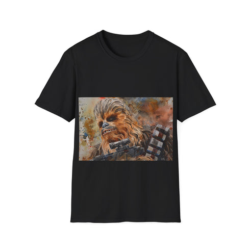 Watercolor Chewbacca tee in charcoal, men's size small.