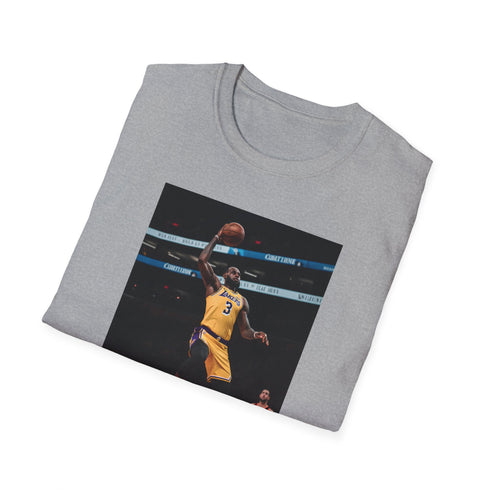 Charcoal cotton crew neck t-shirt with vibrant LeBron James Lakers graphic