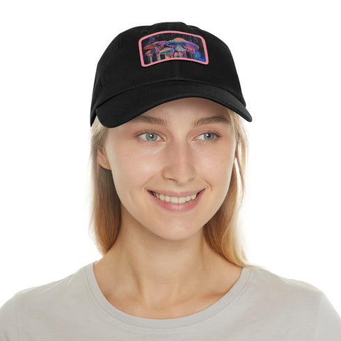 Mushroom Magic Trucker Hat in White with Light Brown Patch