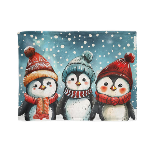 Cozy penguin-themed sublimated blanket for chilly nights.