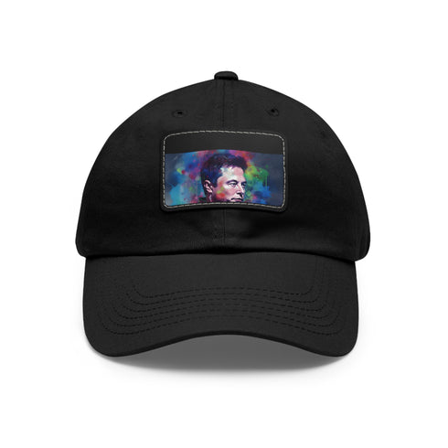 Neon Dreams: Elon Musk watercolor cap in white with light brown patch