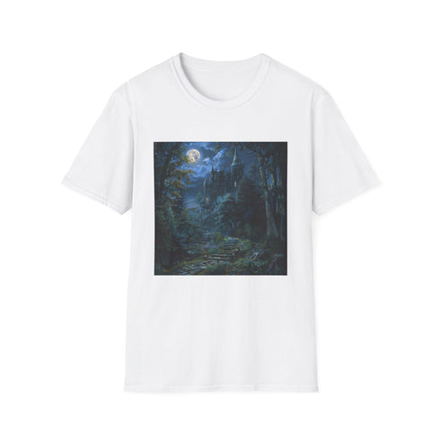 Charcoal cotton t-shirt featuring moonlit castle graphic regular fit for summer