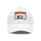 Dalmatian graphic white baseball cap with light brown patch.