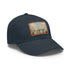 White cotton Buckingham Palace watercolor baseball cap with light brown rectangle patch.