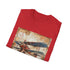 Charcoal cotton t-shirt with vintage airplane and travel stamps graphic