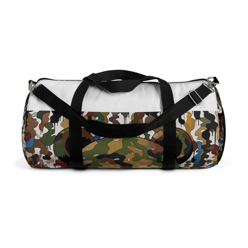 Stylish Bape camo duffel bag with Murakami-inspired design.