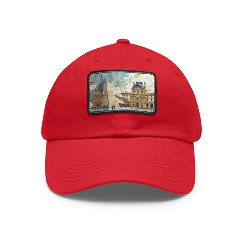 Louvre Paris Watercolor baseball cap, white hat with light brown patch