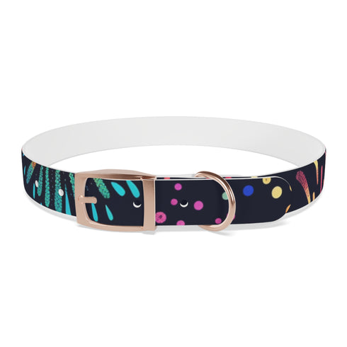 Vibrant festive fireworks dog collar for medium dogs in black onyx.