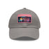 Vibrant neon watercolor splash baseball cap in white with light brown patch.