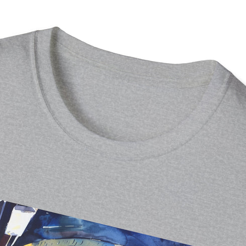 Charcoal cotton t-shirt with vibrant London underground watercolor design