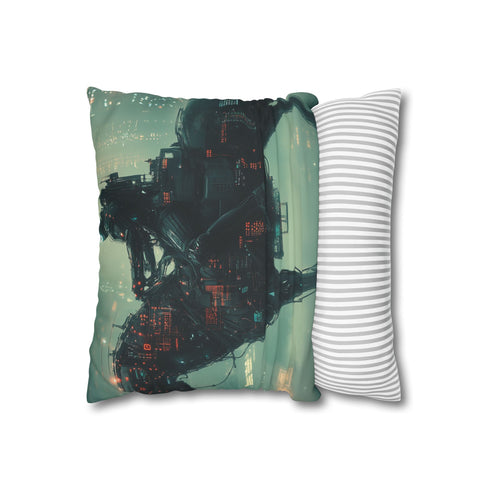 Robotic Centaur in Data Storm Double-Sided Square Cushion Cover