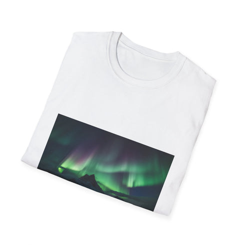 Charcoal cotton T-shirt with vibrant aurora borealis graphic crew neck