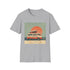 Charcoal cotton T-shirt with retro camper van sunset graphic design