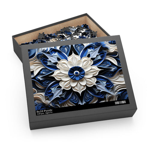 Blue porcelain texture puzzle with mesmerizing repeating pattern, 10x8 size.